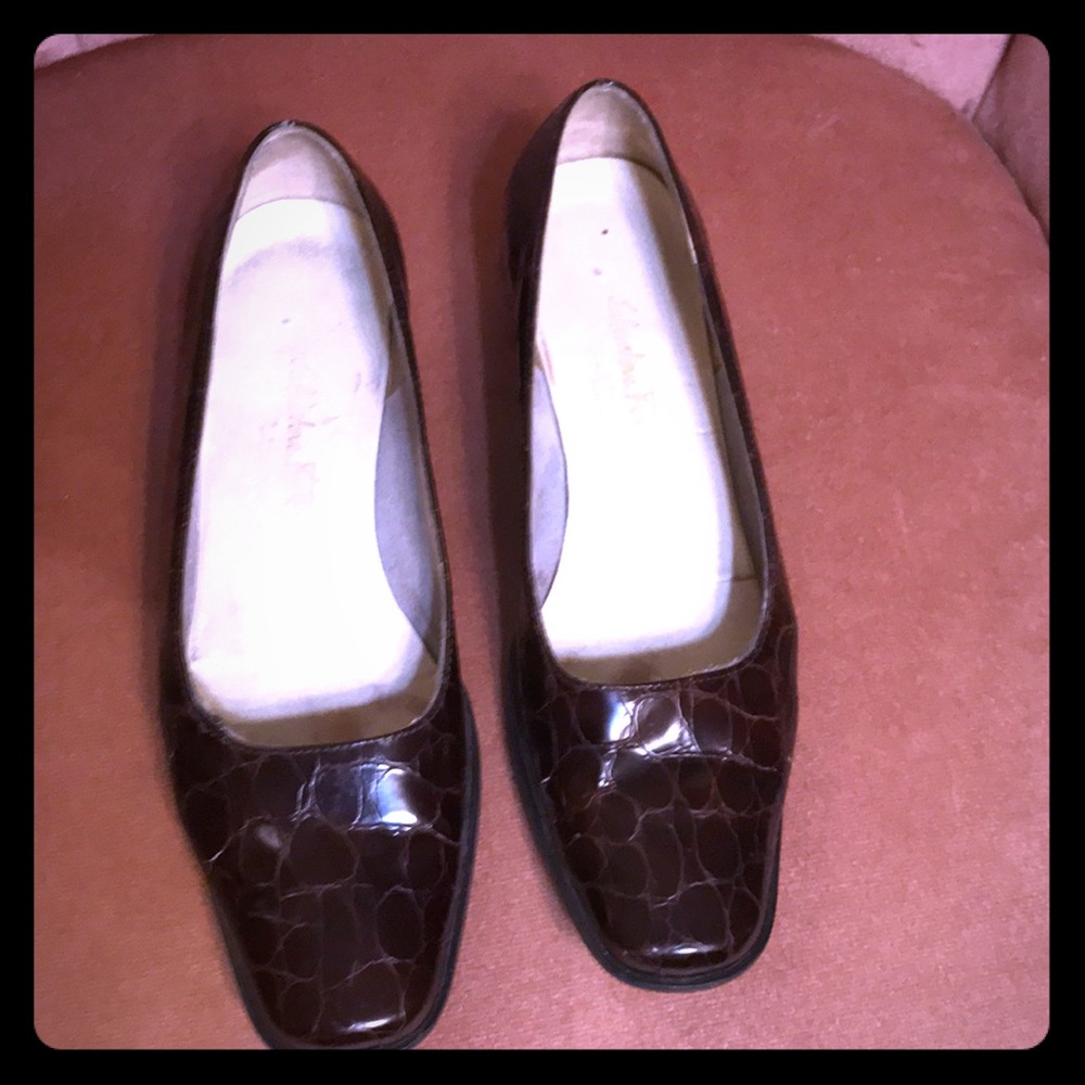 Salvatore Ferragamo brown croc pumps